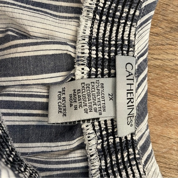 Catherines Button Up Blouse Women’s 2XL Smocked Striped 3/4 Sleeves Embroidered - Picture 6 of 10